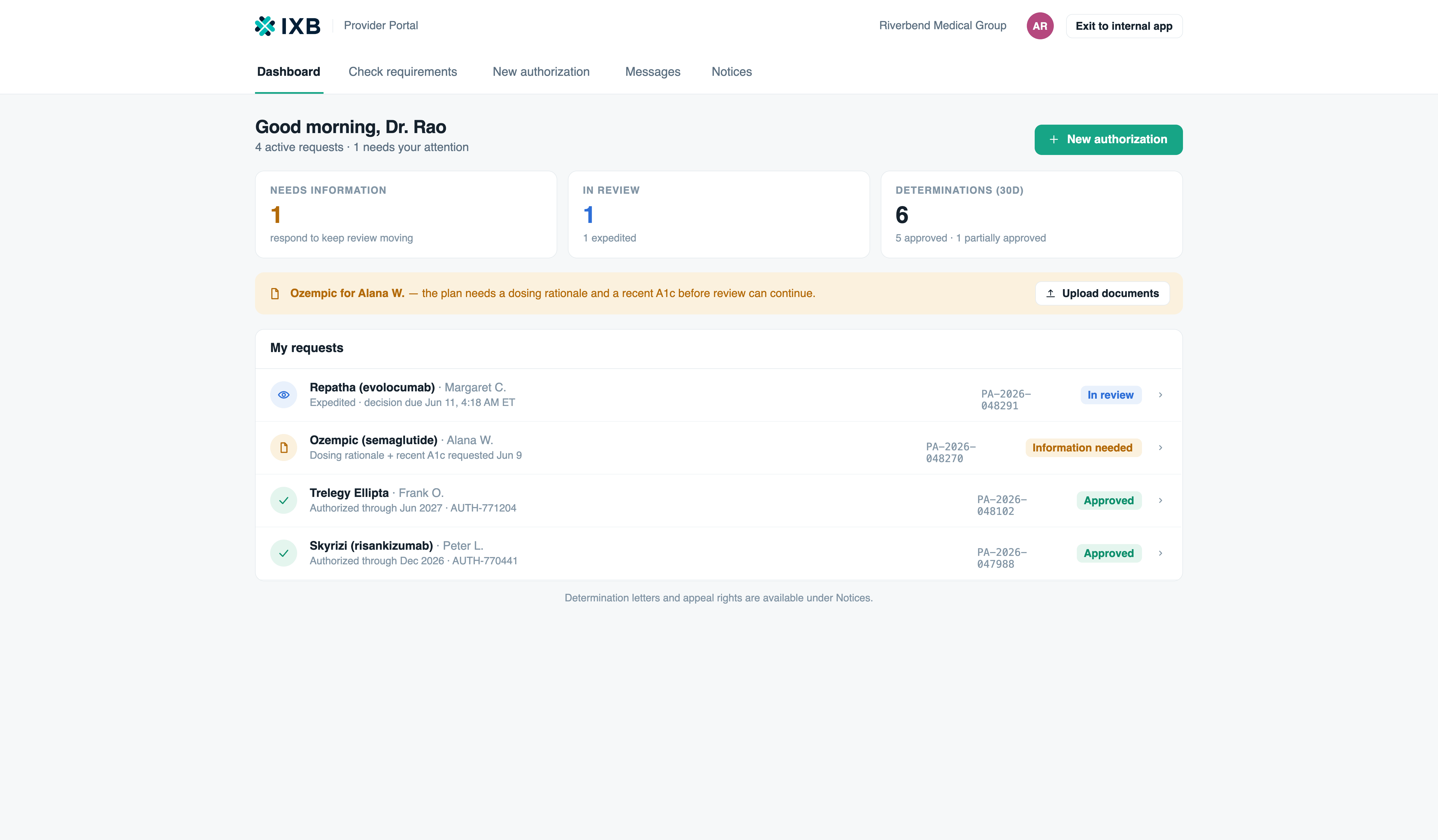 Provider portal — request status, information requests, and determinations for provider offices